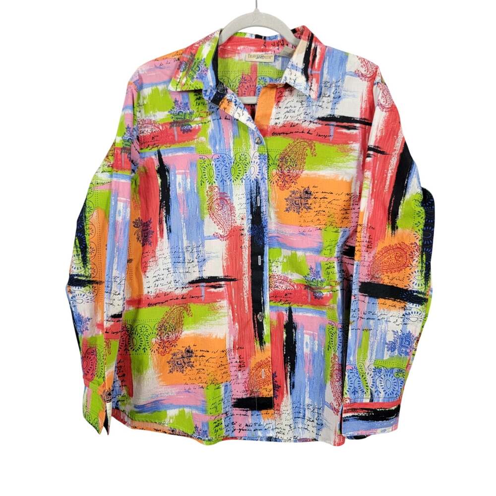 Vintage 90s Travel Smith Womens Large Long Sleeve Colorful Top